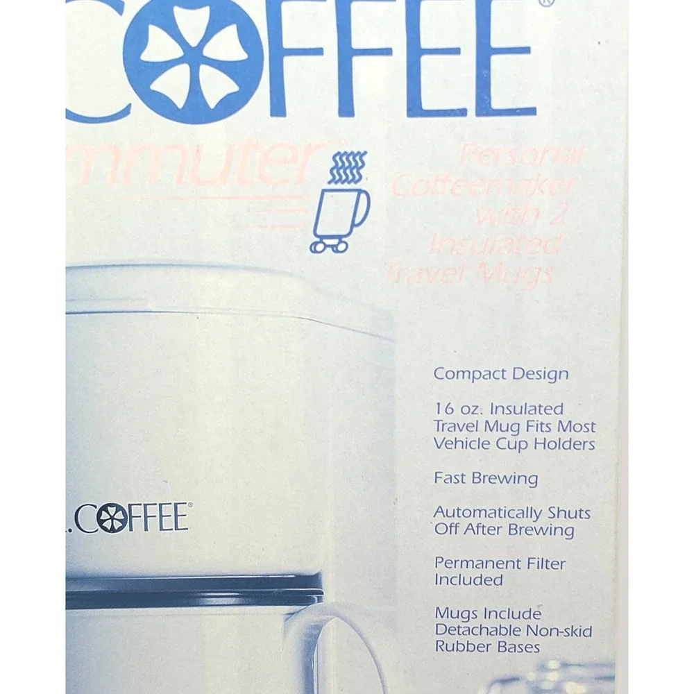 Vtg Mr. Coffee Commuter Coffee Maker PTC1M Single Serve NEW Open Box 2 Mugs